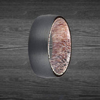 Whitetail Deer Antler Ring Mens Wedding Band Black Tungsten Ring - Unique Antler Wedding Rings for Men