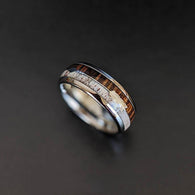 Zebra Wood Ring Mens Wedding Band Antler Ring with Arrow Inlay - Silver Tungsten Rings for Men