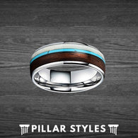 Deer Antler Ring Tungsten Ring with Turquoise & Koa Wood Wedding Band - Pillar Styles