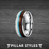 Deer Antler Ring Tungsten Ring with Turquoise & Koa Wood Wedding Band - Pillar Styles