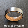 6mm Silver Whisky Barrel Wood Ring Mens Wedding Band Wood Inlay Ring - Pillar Styles