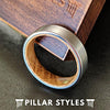 6mm Silver Whisky Barrel Wood Ring Mens Wedding Band Wood Inlay Ring - Pillar Styles