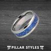Blue Viking Ring Mens Celtic Knot Wedding Band Carbon Fiber Ring - Silver Dragon Ring - Pillar Styles