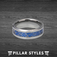 Blue Viking Ring Mens Celtic Knot Wedding Band Carbon Fiber Ring - Silver Dragon Ring - Pillar Styles