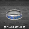 Blue Viking Ring Mens Celtic Knot Wedding Band Carbon Fiber Ring - Silver Dragon Ring - Pillar Styles