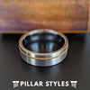 8mm & 6mm Silver Guitar String Ring Tungsten Wedding Mens Band - Pillar Styles
