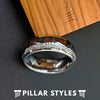 Wood & Meteorite Ring Tungsten Wedding Band Mens Ring Koa Wood Ring with Arrow Inlay - Pillar Styles