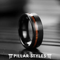 Koa Wood Ring Black Tungsten Wedding Band Mens Ring - Koa Wood Wedding Band - Pillar Styles