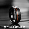 Koa Wood Ring Black Tungsten Wedding Band Mens Ring - Koa Wood Wedding Band - Pillar Styles