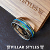 Blue Opal Ring Mens Wedding Band Abalone Ring - Unique Tungsten Ring - Pillar Styles