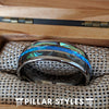 Blue Opal Ring Mens Wedding Band Abalone Ring - Unique Tungsten Ring - Pillar Styles