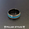 Mens Deer Antler Ring Tungsten Wedding Band with Turquoise Inlay - Black Deer Ring - Pillar Styles