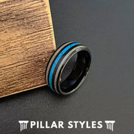 Mens Deer Antler Ring Tungsten Wedding Band with Turquoise Inlay - Black Deer Ring - Pillar Styles