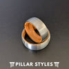 Oak Wood Ring Mens Wedding Band - Silver Tungsten Mens Ring Whiskey Barrel Ring - Pillar Styles