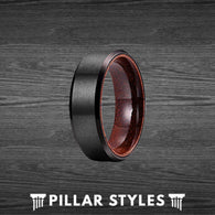 Black Titanium Ring Mens Wedding Band - Rose Wood Wedding Band - Pillar Styles