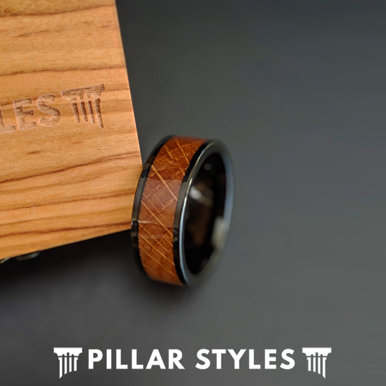 Whiskey Barrel Ring Tungsten Wedding Band - Pillar Styles