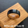 Black Whiskey Barrel Ring Mens Wedding Band - Wood Inlay Ring Tungsten Whiskey Ring - Pillar Styles