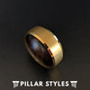 Unique 14K Gold Ring with Wenge Wood Ring Inlay - Gold Wood Ring Mens Wedding Band - Pillar Styles