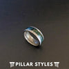 Titanium Damascus Ring with Green Wood Inlay - Pillar Styles