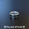 Titanium Damascus Ring with Green Wood Inlay - Pillar Styles