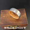 Oak Wood Ring Mens Wedding Band - Silver Tungsten Mens Ring Whiskey Barrel Ring - Pillar Styles