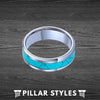 8mm Silver Turquoise Ring - Mens Wedding Band Tungsten Ring with Turquoise Inlay - Pillar Styles