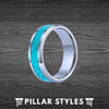 8mm Silver Turquoise Ring - Mens Wedding Band Tungsten Ring with Turquoise Inlay - Pillar Styles