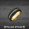 14K Gold Ring Beveled Edges Black Tungsten Ring Mens Wedding Band - Pillar Styles