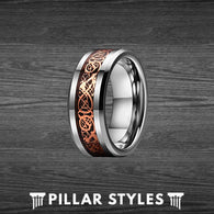 18K Rose Gold Ring Mens Viking Ring Tungsten Wedding Band Dragon Ring - Celtic Mens Ring - Pillar Styles