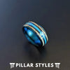 Blue Mens Turquoise Ring Tungsten Wedding Band Deer Antler Ring - Pillar Styles