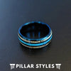Blue Mens Turquoise Ring Tungsten Wedding Band Deer Antler Ring - Pillar Styles