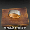 Silver Tungsten Wedding Band with Forest Etching & Oak Wood Ring - Pillar Styles