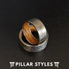 Whiskey Barrel Ring Mens Wedding Band - Silver Titanium Wood Ring - 8mm Bourbon Whiskey Wood Wedding Ring for Men - Pillar Styles