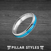 4mm Blue Opal Ring Tungsten Wedding Bands Women Ring - Pillar Styles