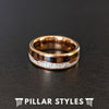 18K Rose Gold Ring - Dual Inlay Koa Wood Ring Mens Wedding Band Tungsten Ring - Pillar Styles