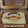 18K Rose Gold Ring - Dual Inlay Koa Wood Ring Mens Wedding Band Tungsten Ring - Pillar Styles