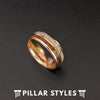 18K Rose Gold Wood & Deer Antler Ring Mens Wedding Band Tungsten Ring with Koa Wood Inlay - Pillar Styles
