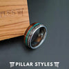 Green Opal Ring Deer Antler & Koa Wood Ring Mens Wedding Band - Tungsten Nature Ring with 3 Inlays - Pillar Styles