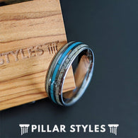 Mens Turquoise Ring with Antler Inlay 8mm Mens Wedding Band Tungsten Ring Deer Antler Rings for Men