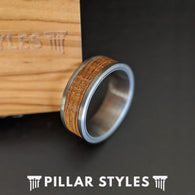 Gunmetal Whiskey Barrel Ring Wood Wedding Band Mens Ring 8mm Bourbon Barrel Tungsten Ring - Pillar Styles