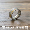 Silver Damascus Ring 14K Gold Wedding Band Mens Ring 8mm Yellow Gold Ring with Damascus Steel