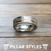 Silver Damascus Ring 14K Gold Wedding Band Mens Ring 8mm Yellow Gold Ring with Damascus Steel
