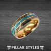 8mm Mens Turquoise Ring Rose Gold Wedding Band Tungsten Ring Mens Wedding Band 18K Rose Gold Ring