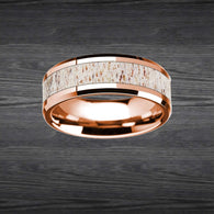 14K Rose Gold Deer Antler Ring Mens Wedding Band Tungsten Ring 8mm Rose Gold Wedding Band Antler Rings for Men