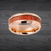 18K Rose Gold Ring Mens Wedding Band Tungsten Ring 8mm Hawaiian Koa Wood Ring Rose Gold Wedding Band Mens Ring