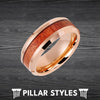 18K Rose Gold Ring Mens Wedding Band Tungsten Ring 8mm Hawaiian Koa Wood Ring Rose Gold Wedding Band Mens Ring