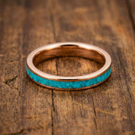 18K Rose Gold Turquoise Ring Titanium Wedding Band Womens Ring 4mm Unique Boho Nature Rings