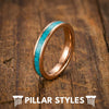 18K Rose Gold Turquoise Ring Titanium Wedding Band Womens Ring 4mm Unique Boho Nature Rings