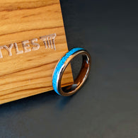 18K Rose Gold Ring Turquoise Wedding Bands Womens Ring 4mm Thin Tungsten Turquoise Rings for Her