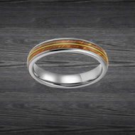4mm Whiskey Barrel Rings for Men and Women Tungsten Wedding Band Silver Guitar String Ring with Bourbon Wood Inlay Unique Gifts for Guitarists
